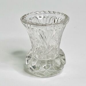 Vintage Crystal Toothpick Holder Bud Vase Sawtooth Rim 24% 2.75" Original Box